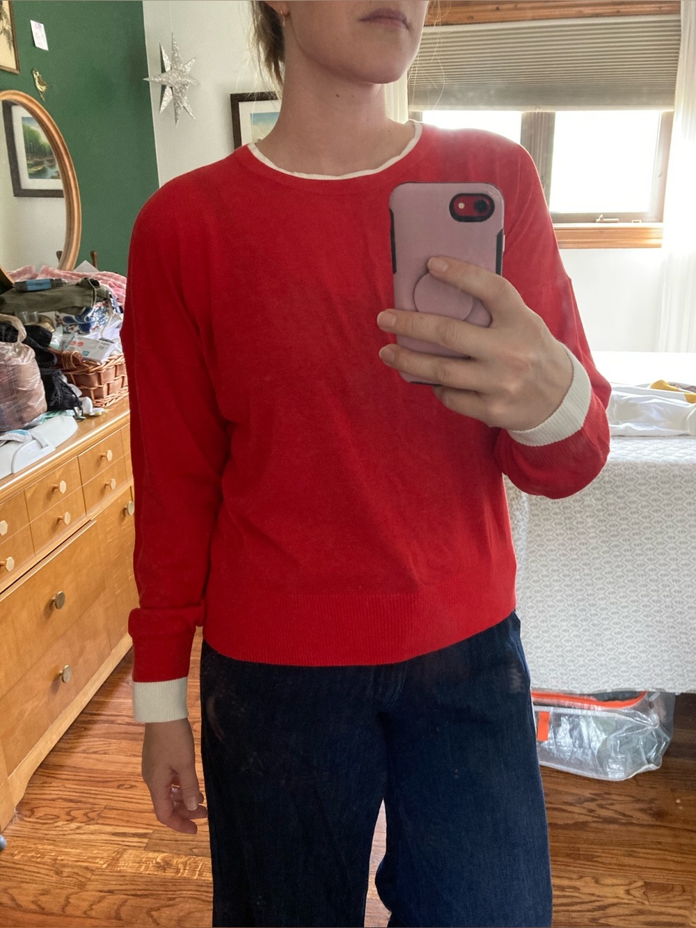 Lands’ End 100% Cotton Cherry Red Sweater